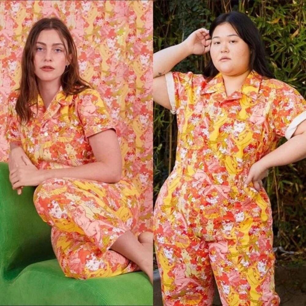 Big Bud Press Yellow Pink Orange Floral Short-Sleeve Jumpsuit